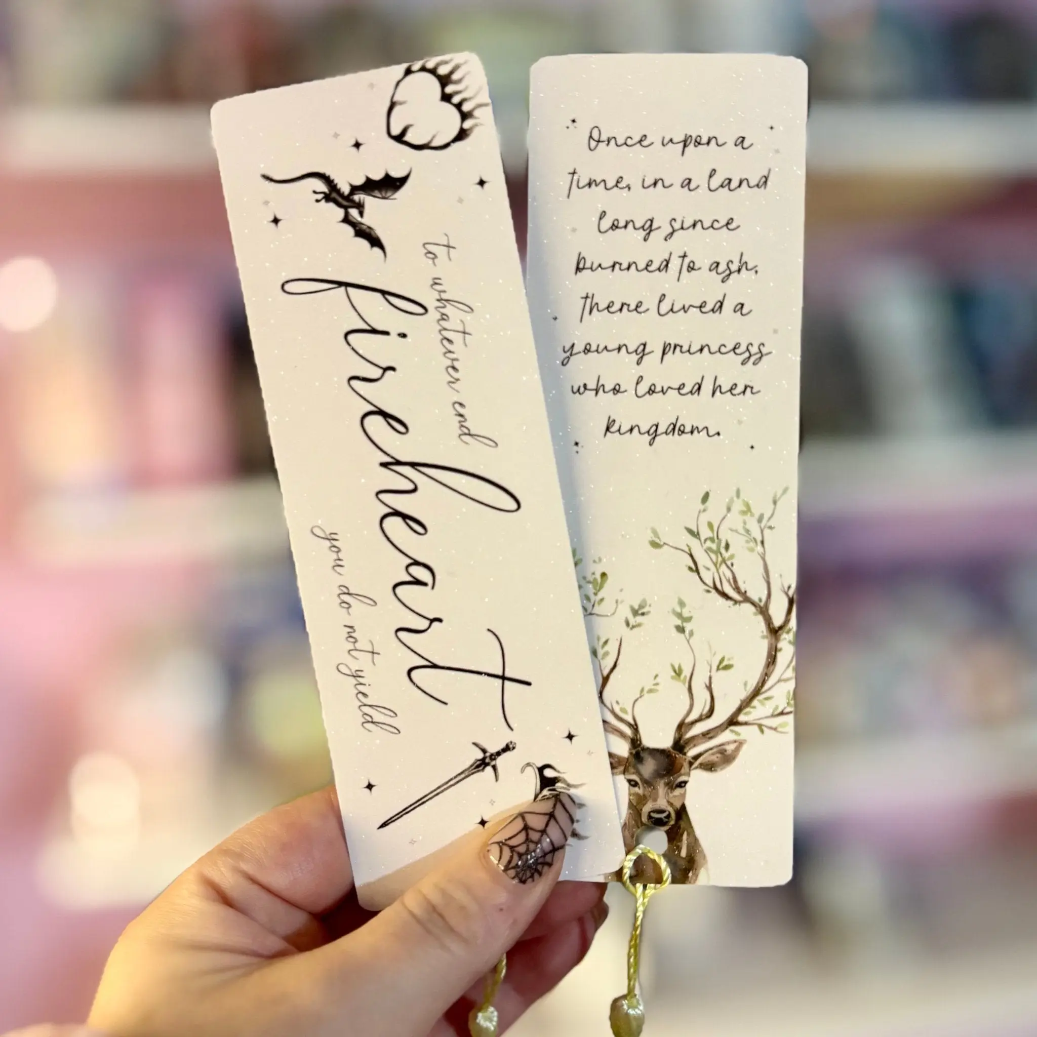 Fireheart Dual-Sided Sparkle Cardstock Bookmark (pre-tasseled on bottom) fantasy bookmark