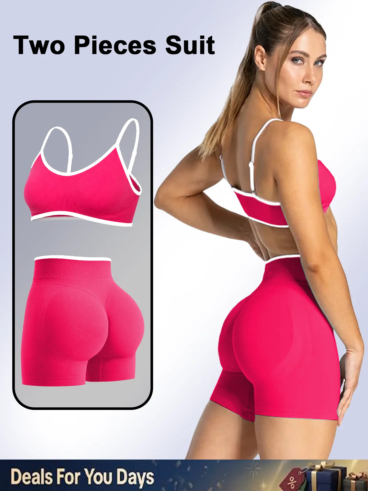 GYMER Two Pieces Suit Contrastline Bra & Contrastline Sculpt Scrunch Shorts Seamless Workout Set High Waist Butt Lifting Scrunch Butt Gym Outfit Yoga Set Fitness Wear