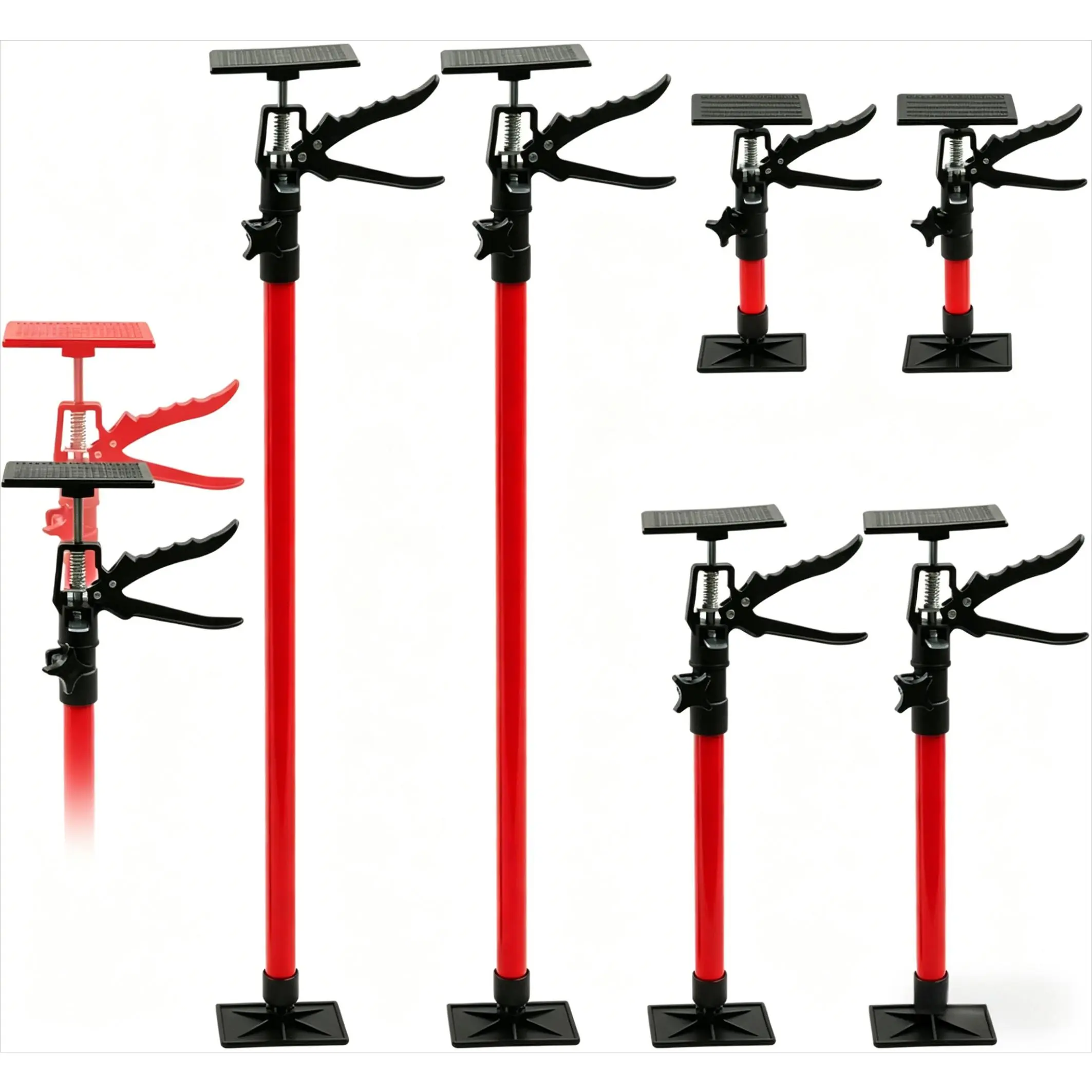 2-Pack Adjustable Telescopic Support Rods – 11.8 to 114 inch Heavy Duty Steel Pole – Max Load 154 Lbs – Multi-Purpose Support for Cabinet Jack, Wardrobe, Drywall Lift & Third-Hand Support System – Anti-Slip Stabilizer-Red