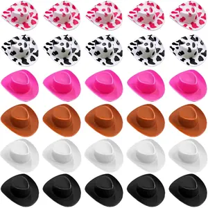 30PCS Plastic Mini Western Cowboy Cowgirl Hat Cute Miniature Hat for Party Accessories Toy Doll Dress Up Play House Games