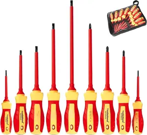 9 count 1000V Insulated Electrical  Set, 4 Phillips and 5 Slotted Screwdrivers, with  Tester, CR-V  Tips, Professional Electrician Electrical  Tool Set