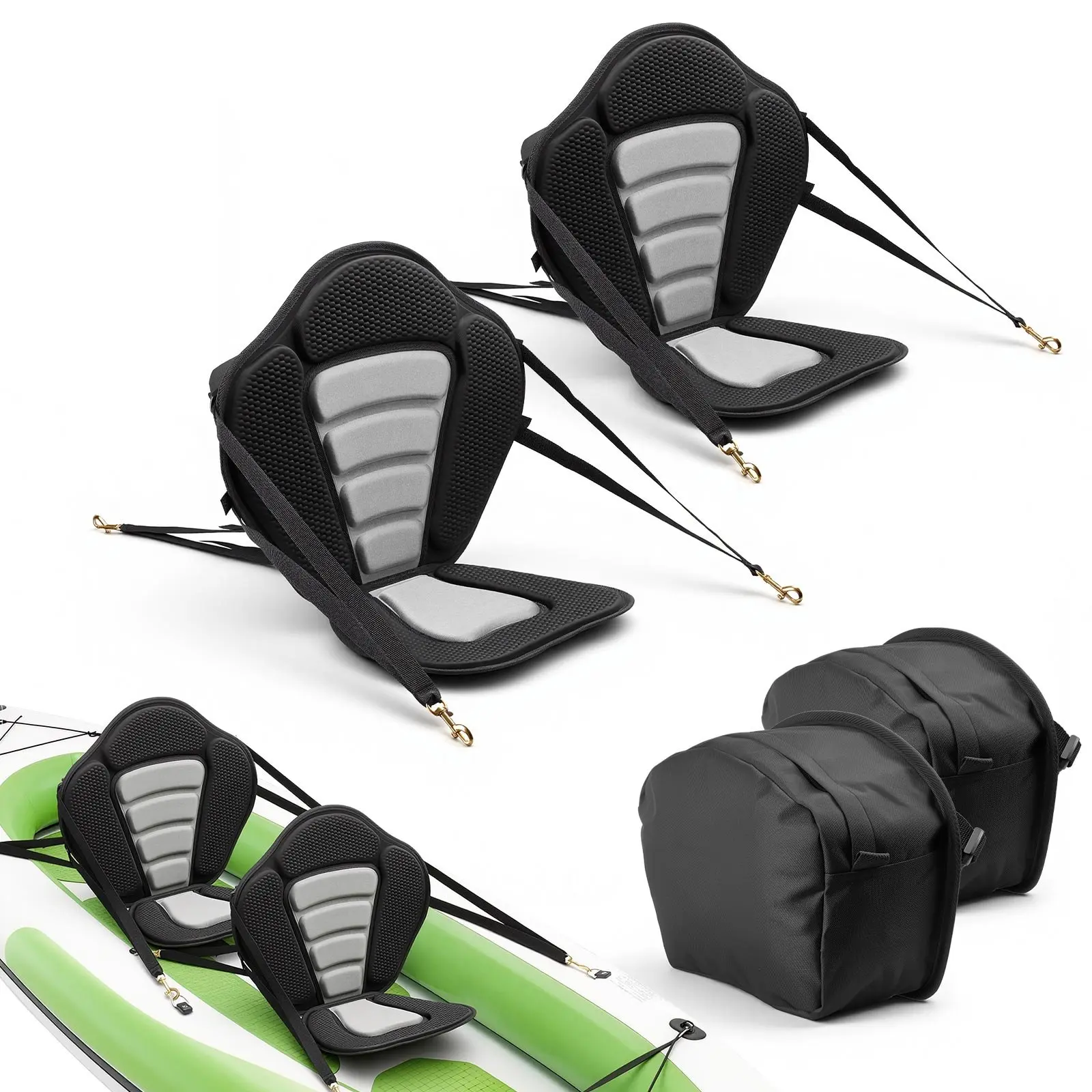 2-Pcs Universal SUP Seats, Kayak Accessories with Secure Installation, 0.5in Thick Soft Padded Cushions, Back Support, Adjustable Straps, Water-Resistant Storage Bag, Durable Easy-Maintenance for Canoe, Inflatable Kayak, Water Sports Use