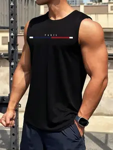 Men's Letter Print Tank Top, Casual Regular Fit Sleeveless Round Neck Top for Summer, Tank Tops Workout, Fashion Men's Clothes for Daily Wear Workout Tanks