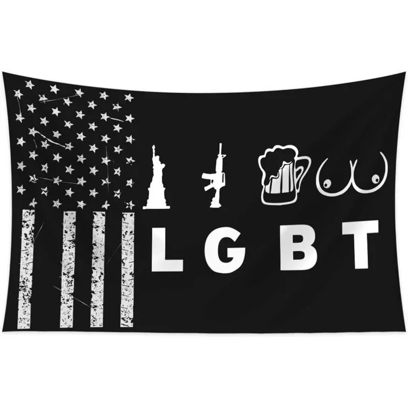Durable Polyester 3x5 Ft Rectangular Flag - Humorous Liberty Gun Beer LGBT American Black Geometric Polka Dot Watercolor Design, Indoor Outdoor Home Decor Wall Art for Celebrations, New Year College Dorm Man Cave Banner