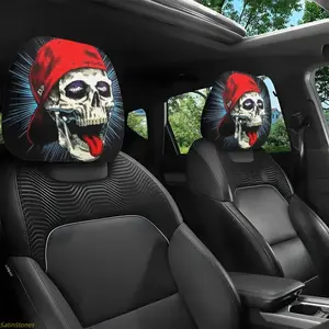 2-Pack Hip Hop Skull Print Car Headrest Covers, Universal Fit, Easy Installation, Long Drive Neck Comfort Protector, Car Interior Accessories, Accessories For Car