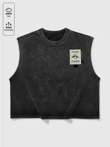 Men's Sleeveless Loose Fit Short T-Shirt, Crewneck, Summer Breathable Moisture-Wicking Cotton Fabric, Unique Embroidery Design, Casual Streetwear Fashion, Cropped