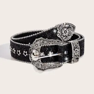 New Punk Belt Rhinestone Decorated TrendyVersatile Buckle Belts,Sparkly Luxury ArtificialDiamond,Styling Cross Belt for Party,DailyClothing Decor,Trendy All-match&ExquisiteStreet Style PU Leather Belts for BirthdayGift,Men Accessories,Belts for Women men