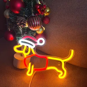 Christmas Dog Shaped Neon Light, Decorative Neon Light, USB Powered Adjustable Brightness, Perfect for Halloween Christmas Winter New Year Party Decoration