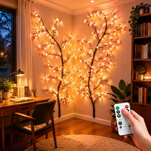 63-Inch Cherry Blossom Twig Branch LED Wall Lights - 72 LEDs Willow Vine Garland with Remote Control, 8 Light Modes, USB Cable, Beautiful Design, Charming DIY Wall Art for Home Holiday Decorations