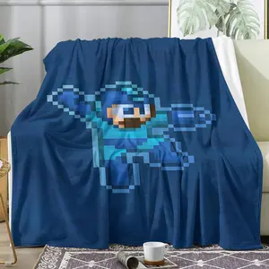 M-Mega Man Game Throw Ultra Soft Flannel Cooling Throw Blanket Cozy Nap Blanket, Skin-Friendly Breathable No Shedding, Air Conditioner Summer Blanket for Sofa Bed Office Chair, Perfect for Travel Camping Home, Easy Care