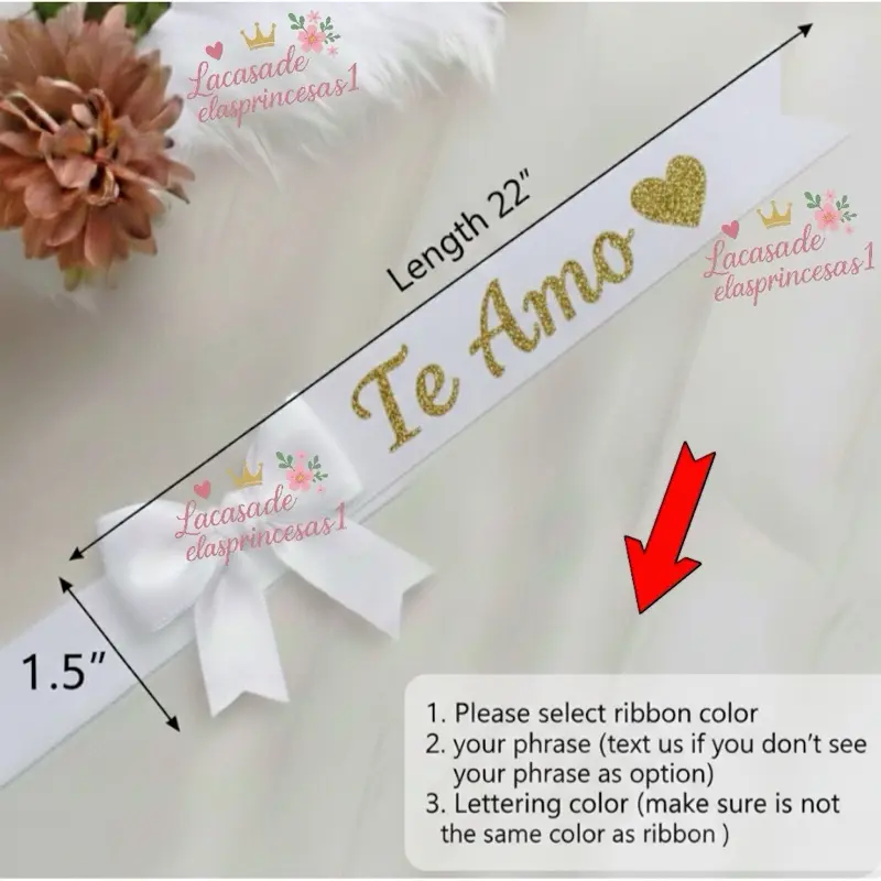 1 Custom Sash- Personalized Ribbon Message For Bouquet Decoration - Listón Personalizado Para Ramos Customizable Ribbon Messages & Colors