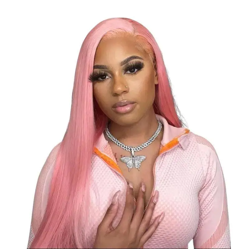 ISEE HD Lace Human Hair Front Wig, Salmon Pink Straight Color, 13*4 Lace, Pre-plucked Natural Hairline, Heat Friendly, Vacation Hair Hd Lace Wigs, Heat Friendly Wig #SummerWins #DealsForYouDays