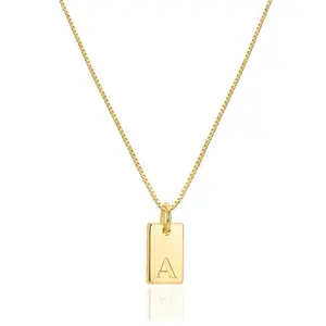 Initial Necklaces for Women 14K Gold Plated Letter Necklace Dainty Gold Name Necklace Personalized Initial Tag Pendant Necklace for Women