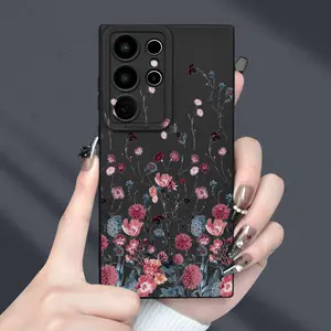 Flowers Pattern Angel Eye Matte Texture Full Protection Anti-fingerprint Black TPU Soft Phone Case With Lens Protector For Samsung Galaxy S20FE 2022 5G S21FE S23FE/Ultra/Plus Gifts For Friend Women Men Cover Cellphone