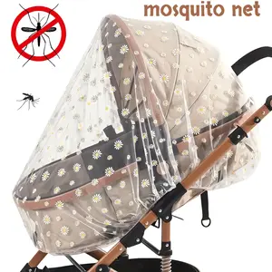 1pc portable mosquito net, durable floral print mosquito cover, can be hung on top of a stroller, Newborn, black and white daisy design, mosquito protection cover