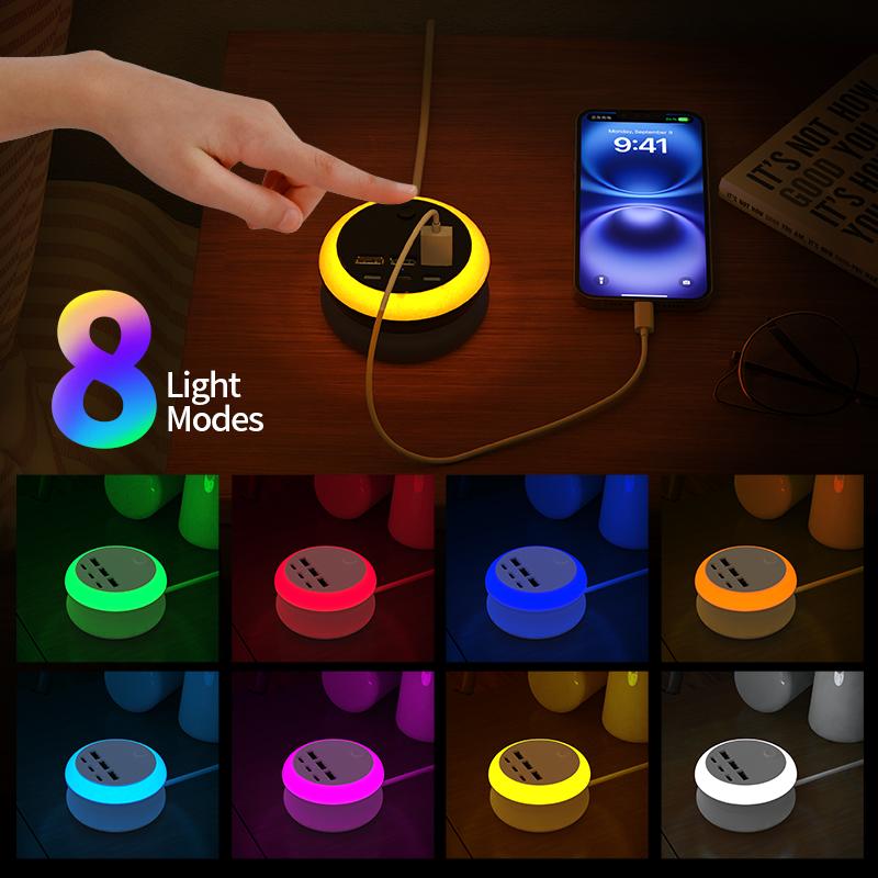 6 Port USB Power strip (3USB-A+3USB-C) | 8 Night Light Modes, USB Power strip with 1.2m/3.94ft Ultra-Thin Extension Cord - Perfect for Travel, Home, Office, and Business Use