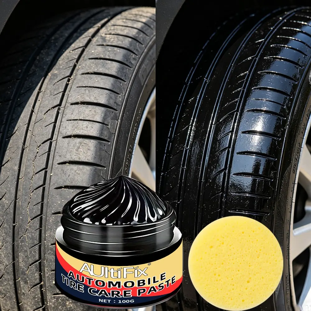 100g Tire Shine Cream, Long-Lasting Anti-Fading Weatherproof Non-Sticky High-Gloss Dressing, Restores Black Finish on Tires and Door Rubber Trim for Exterior Car and Truck Care