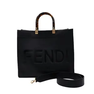 Pre-owned FENDI Calfskin Tote Bags Sunshine Medium Black JM AY23
