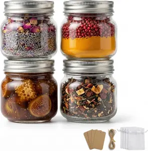 8 oz Mason Jars with Airtight Silver Lids - 4 Pack Small Glass Jars - Thickened Wide Mouth Canning Jars for Spell Jars, Candle Making, Premium Spices & Bathroom Vanity Decor