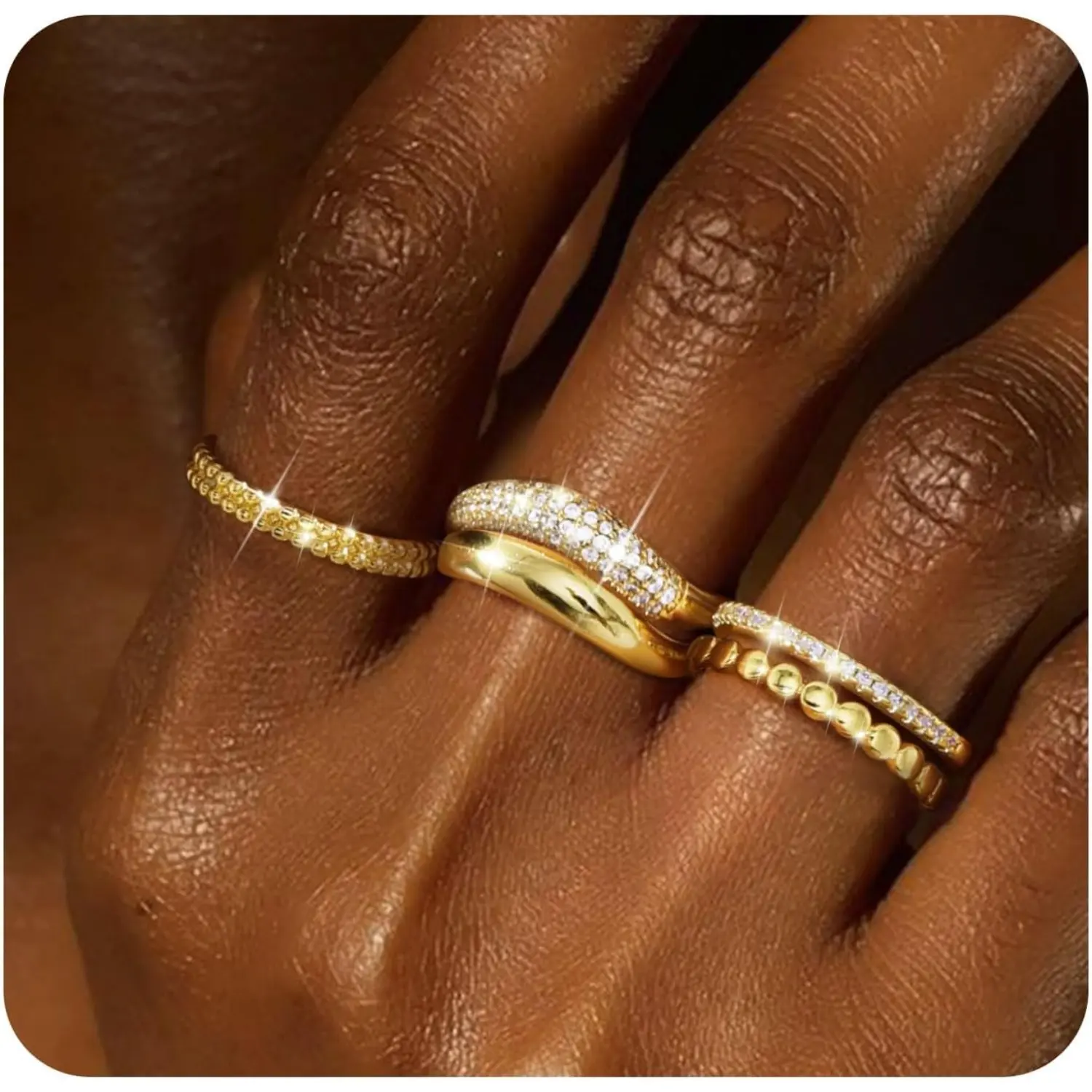 Florideco Stackable Rings for Women Non Tarnish Dainty 14K Gold Plated Stacking Cubic Zirconia Thumb Ring Set Trendy Statement Chunky Band Rings Promise Engagement Rings Size 6-10