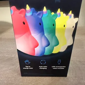 Globe Electric 13265 Unicorn Multicolor Changing LED Integrated Rechargeable Silicone Night Light, Table Lamp, Tap Light, White, Room Décor, Home Décor, Nightstand, Bedside Lamps, LED Lamp, LED Lights