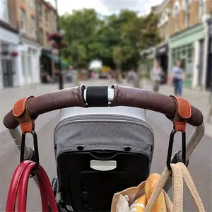 PU Leather Electric Bike Hook, Baby Stroller Hook, Child Seat Handle Hook, Portable Carabiner, Magic Tape Infant Pushchair Hook, Traveling Stroller Gear