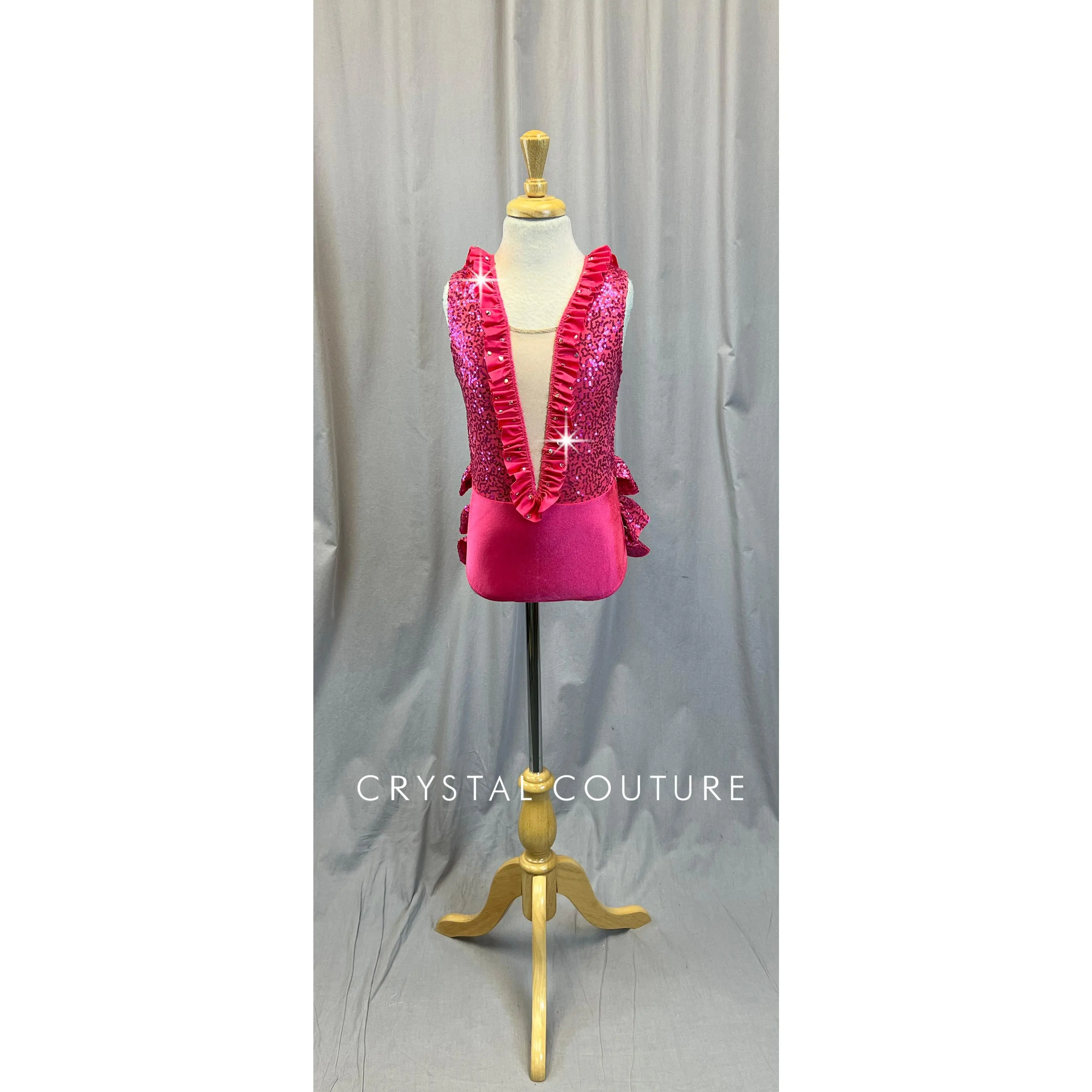 Pink Sequin Ruffle Leotard - Rhinestones