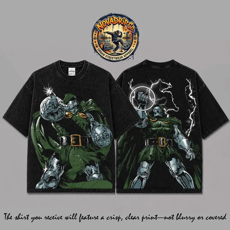 Doctor Doom Black Graphic T-Shirt, Doctor Doom Vintage Washed Tee, Comic Book Villain Shirt, Retro Supervillain Streetwear Apparel, Unisex Cotton Tee, Dark Fantasy Character Gift For Fans,quote