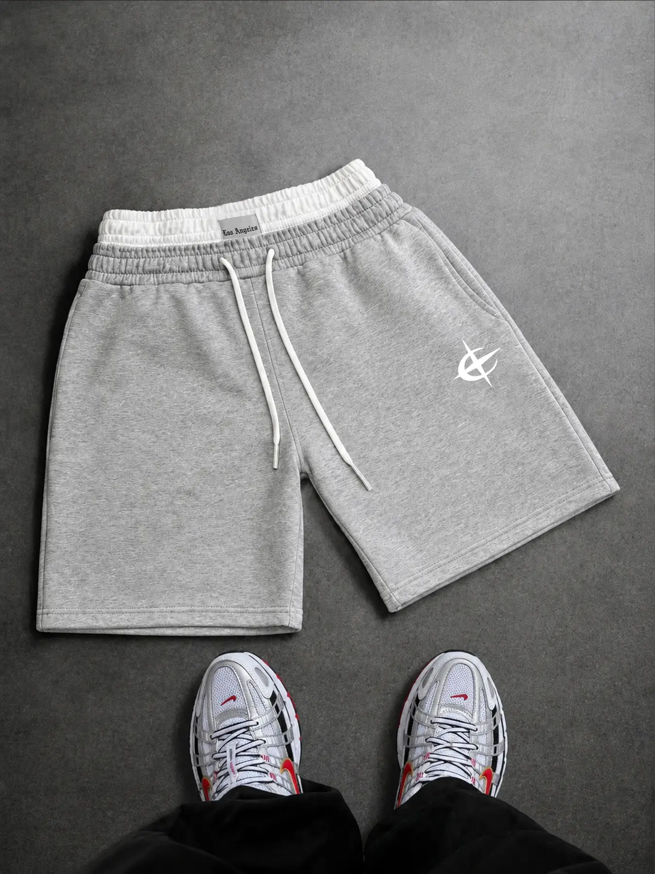 Men's Longline Polyester Athletic Shorts, Relaxed Fit Knee-Length Streetwear Style with Double Waistband, Drawstring, and Side Pockets