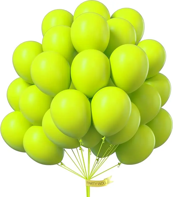 PartyWoo 12-Inch Round Shiny Metallic Lime Green Latex Helium Balloons, 50 Pcs Neon Decorative Balloons for Celebration, Jungle Party, Birthday Theme Festive Supplies Green-Y6, Balloon Balloons