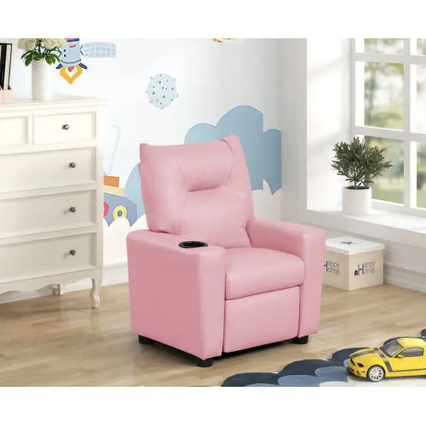 【Bellemave】Marisa 23" Pink PU Leather Kids Recliner Chair with Cupholder