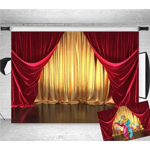 7x5FT Vinyl  Rendering Theater Stage Theme Photography Backdrops Golden and Red Curtains Photo Studio Props Vinyl Background for Wedding Birthday Party Decoration Banner