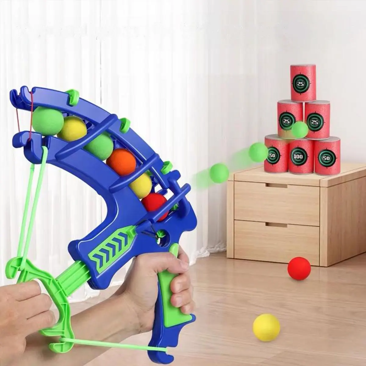 Shooting Game Toy with 6 Foam Balls and 6 Targets, Foam Bow and Arrow Set Toy, Indoor and Outdoor Toy Guns Play Games