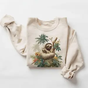 Vintage Three Toed Sloth & Baby Jungle Scene Sweatshirt - 90s Cute Baby Sloth Costa Rica Outfit - Boho Unisex