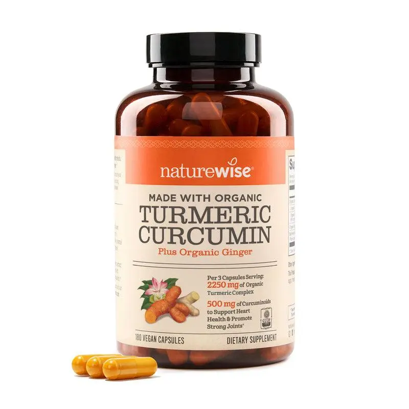 NatureWise - Turmeric Curcumin - 180 Count  - With Organic Turmeric + Organic Ginger + BioPerine Black Pepper Extract for High Absorption - Joint & Immune Support