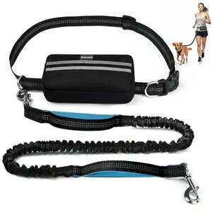 Geoorood Hands Free Dog Leash with Zipper Pouch, Dual Padded Handles, Bungee, High Tensile Force for Medium Dogs, 2 Handles & Security Clips Pet Gear