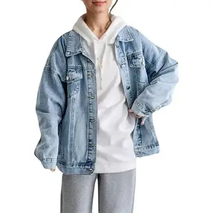 Women’s Oversized Denim Jacket — Boyfriend/Long Style, Loose Fit for Autumn, Shacket, Trucker Coat