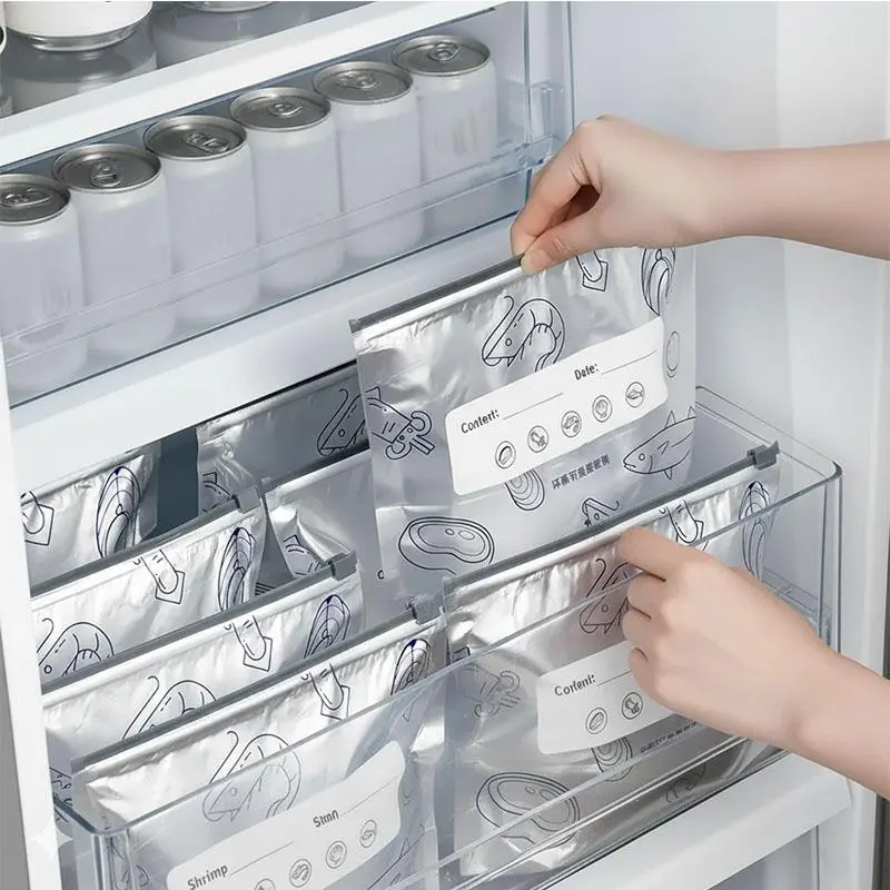 【TikTok Shop Black Friday】Reusable Thickened Upright Aluminum Foil Sealing Storage Bags with Labels & Zipper Locks - Airtight, Insulated Food Storage Containers for Kitchen Vegetables, Fruits, Meat, Everyday Use, Thanksgiving Gifts