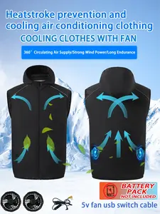 Men's Outdoor Casual Workwear Hooded Vest Jacket, Single Pack, Plain Color, Cooling Fan, Reflective Safety Vest, No Charger Included