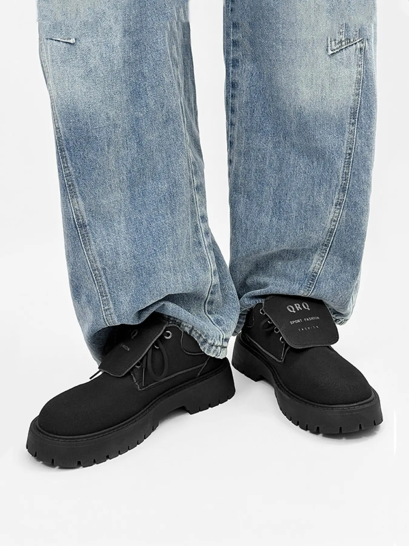 Trendy Men's British Style Height-Increasing Boots, Velcro Design, Thick Sole, Durable Material, Perfect for Parties & Daily Wear