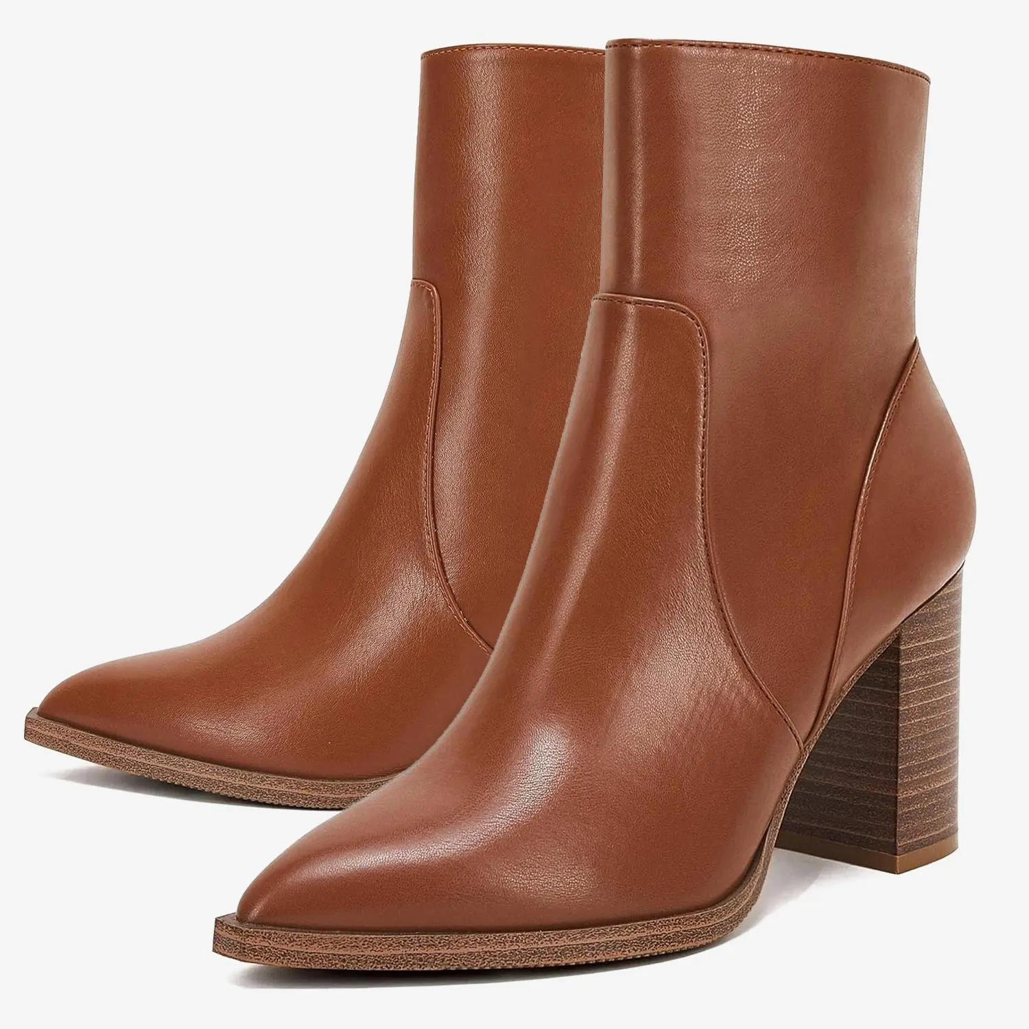 Coutgo Women's Pointed Toe Ankle Boots Chunky Stacked Heel Side Zipper Faux Leather Ankle Booties Coutgo Women's Pointed Toe Ankle Boots Chunky Stacked Heel Side Zipper Faux Leather Ankle Booties