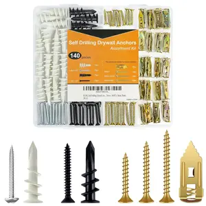 Self Drilling Drywall Anchors Assortment Kit 140 count, 30 Sets Heavy Duty Plastic Expansion Anchor and 40 Sets Drywall Grip Anchors and Screws, for  Wall Decor,Picture Frames,Shelves