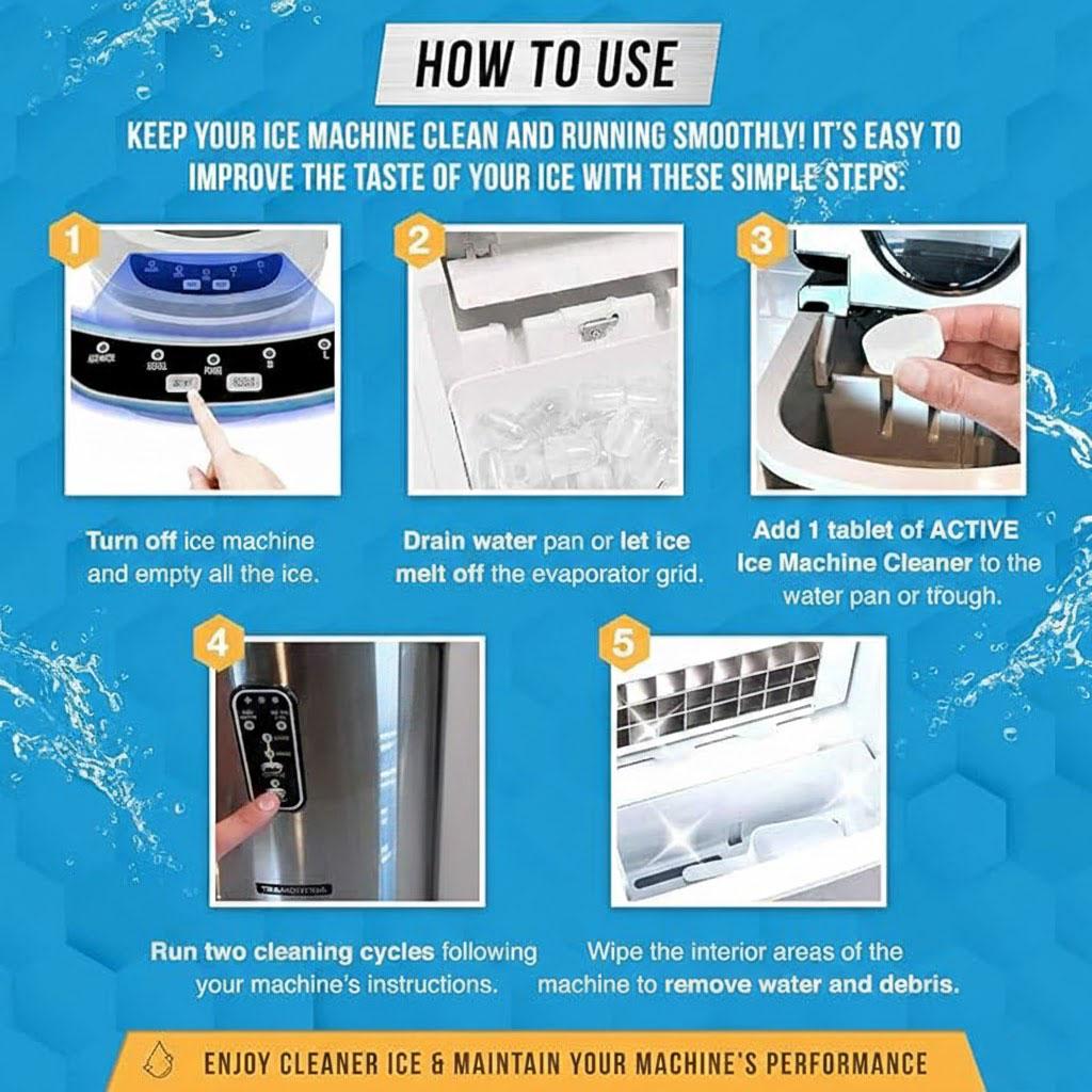 Ice Machine Cleaner Maker Descaler - 24 ACTIVE Clean Tablets Compatible with Frigidaire, Opal, GE Profile, Kitchenaid, Nickel Safe Scale Remover for Countertop, Nugget Ice Makers Bulk 1 Year Supply