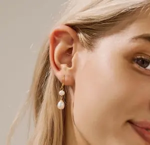 Dearmay Elegant Double Pearl Drop Earrings - Classic Beauty for Women, Simple Pearl Dangle Earrings Jewelry for Women Greenish Spring