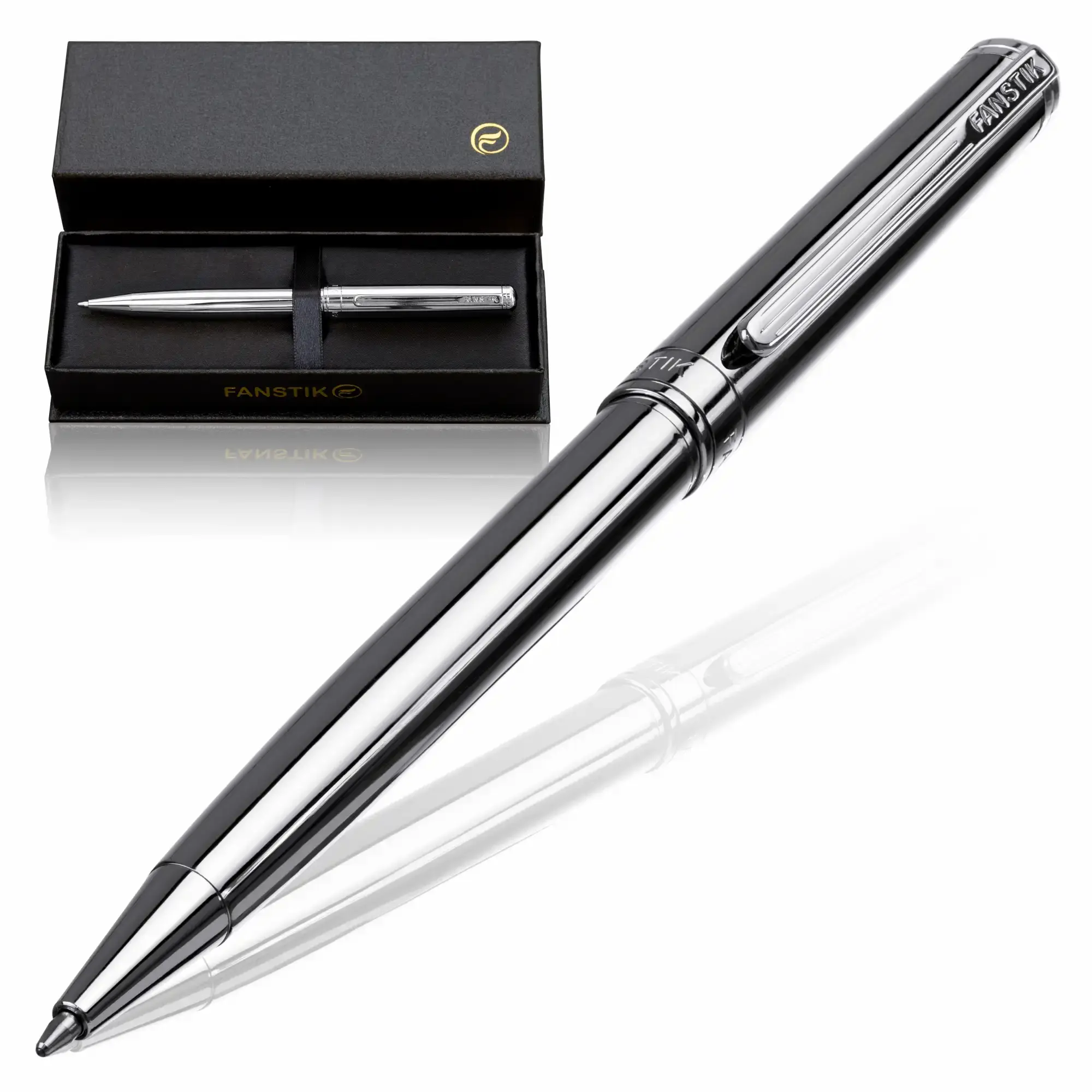 Fanstik Excelltus Ballpoint Pen — Chrome Finish, Silver, Twist Mechanism, Luxury Gift Box (Lux BallPoint Silver)