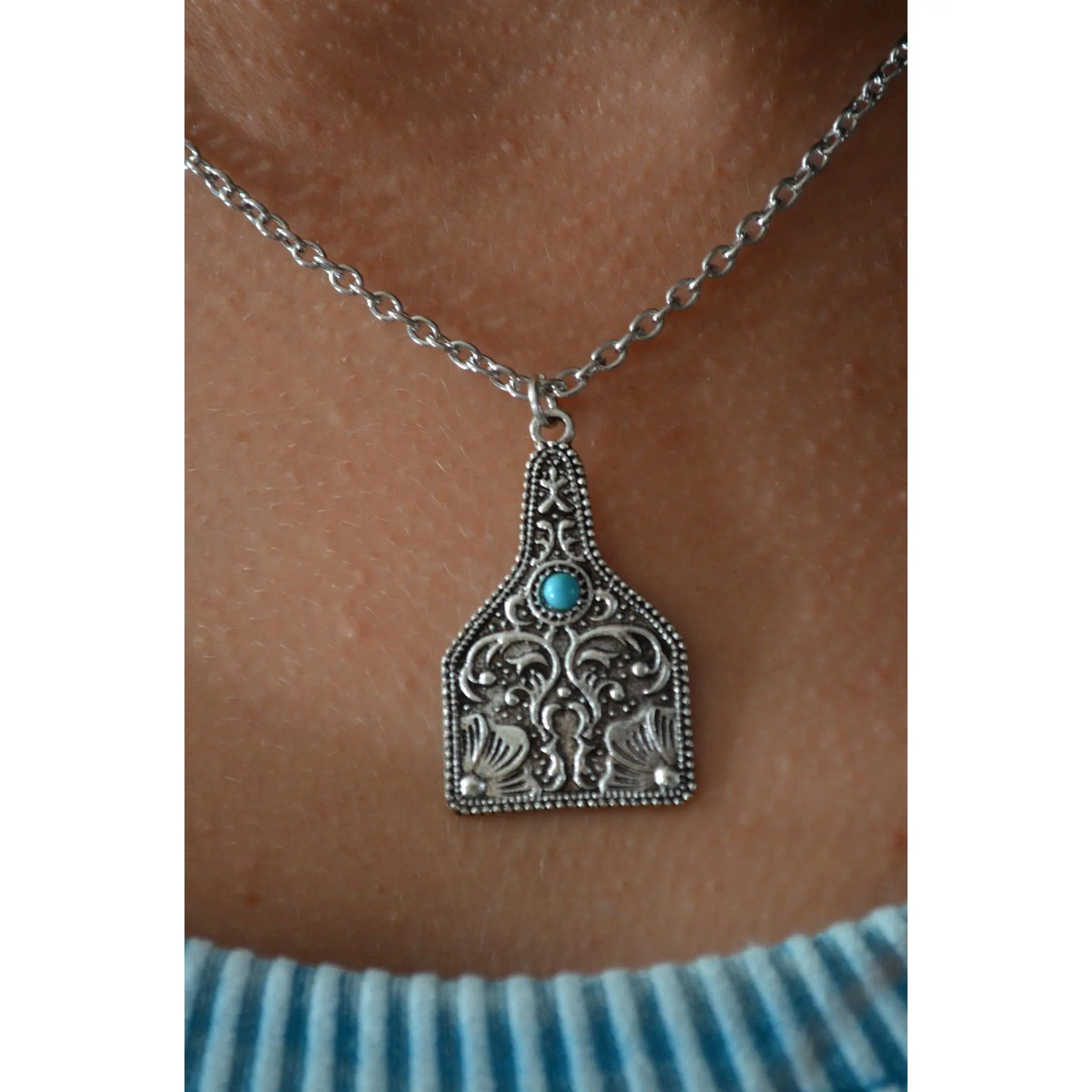 Cow Tag Turquoise Necklace
