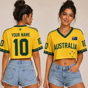 Personalized Australia Crop Top Jersey, Custom Name Number Soccer Shirt, Australia Fan Crop Top, Women Jersey, Australian Football Shirt