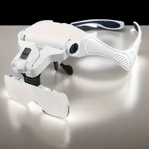 LED Head Magnifier 5 Interchangeable Lenses 1.0X To 3.5X Hands Free Headband Magnifying Glasses Battery Powered Lighted Magnifying Glasses with 2 LED Lights Headband Magnifier for Watch Repair Reading
