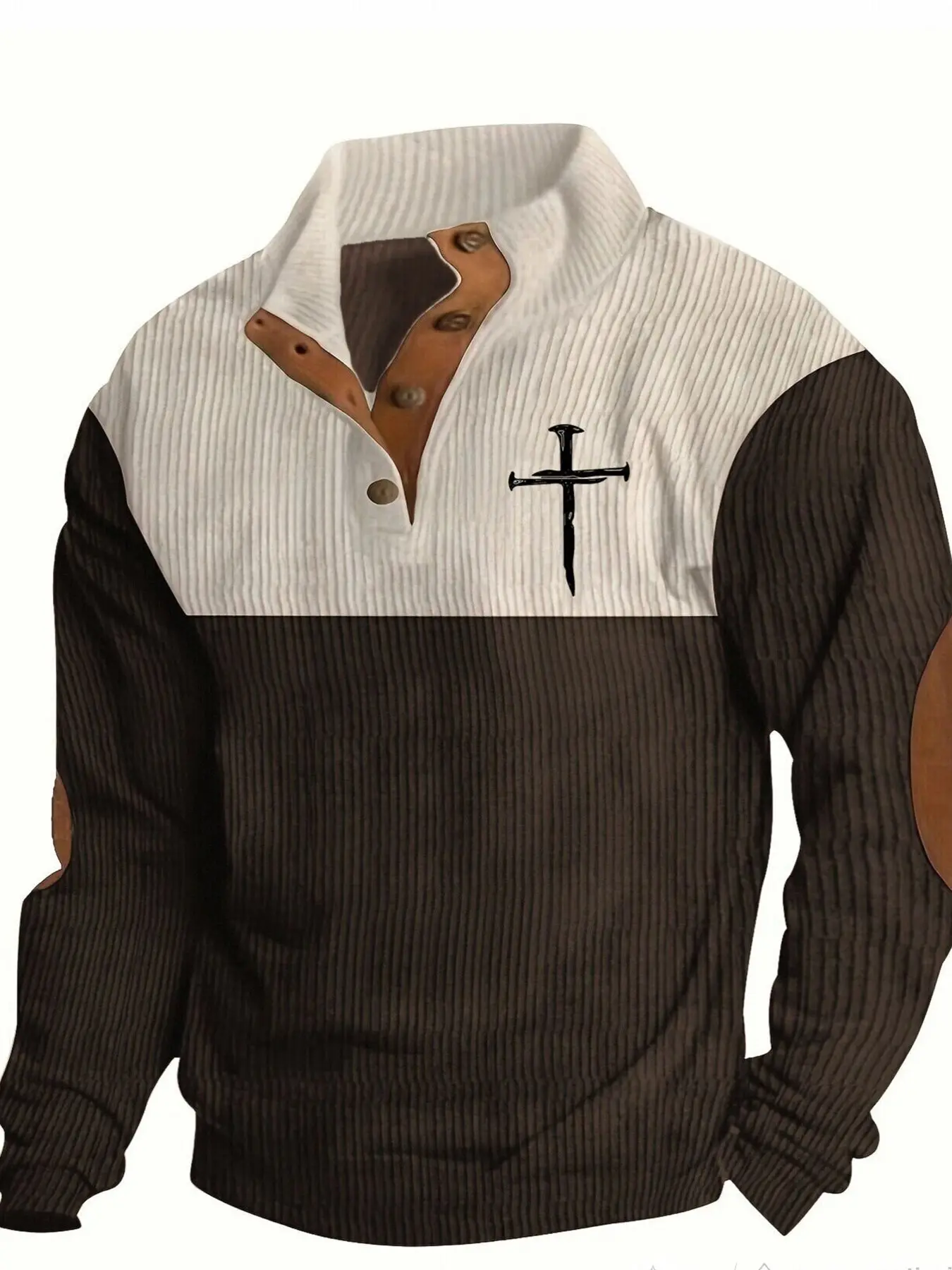 Men's new cross-print, color-block corduroy casual long-sleeve, stand-up collar design, casual style, comfortable fabric suitable for men's daily wear in autumn and winter, men's casual sports hoodie