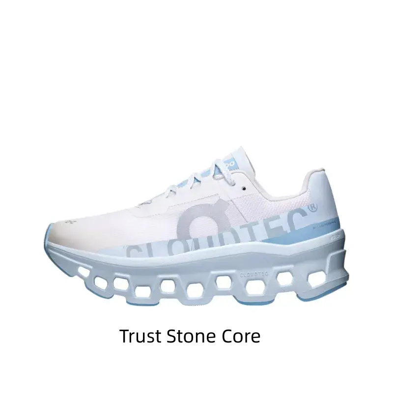 Long-Distance Running Shoes, White and Light Blue Colorway, Oversized Hollow  Modules and Cushioning Technology